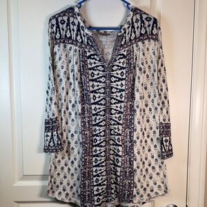 Lucky Brand Button Down Blouse L/S Purple White Navy Blue Size 1X EUC #2068